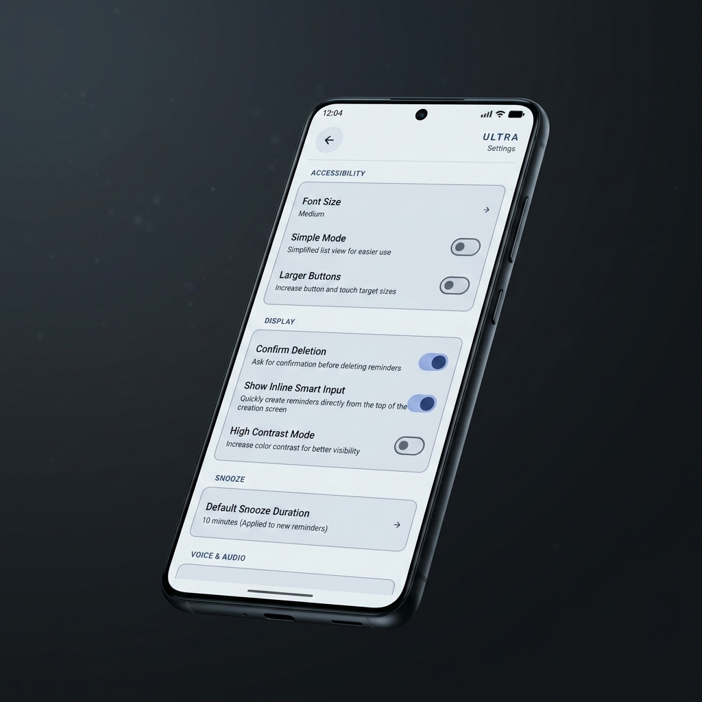 ULTRA app screenshot showing reminder creation